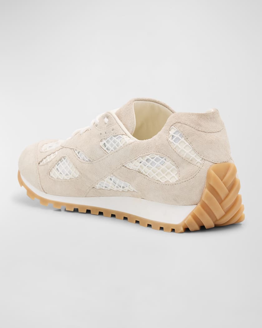 Men's Orbit Aged Leather and Fishnet Runner Sneakers