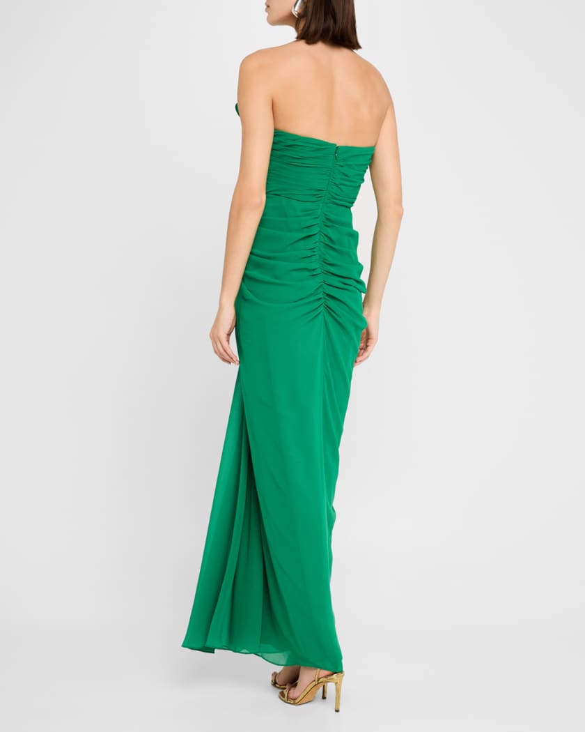 Strapless Pleated Ruffle Column Gown