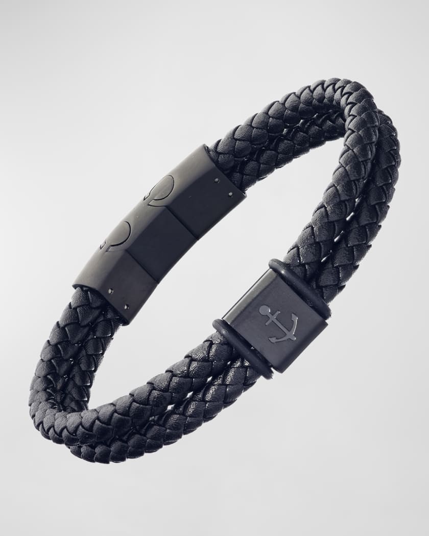 Men's Stainless Steel and Braided Leather Bracelet