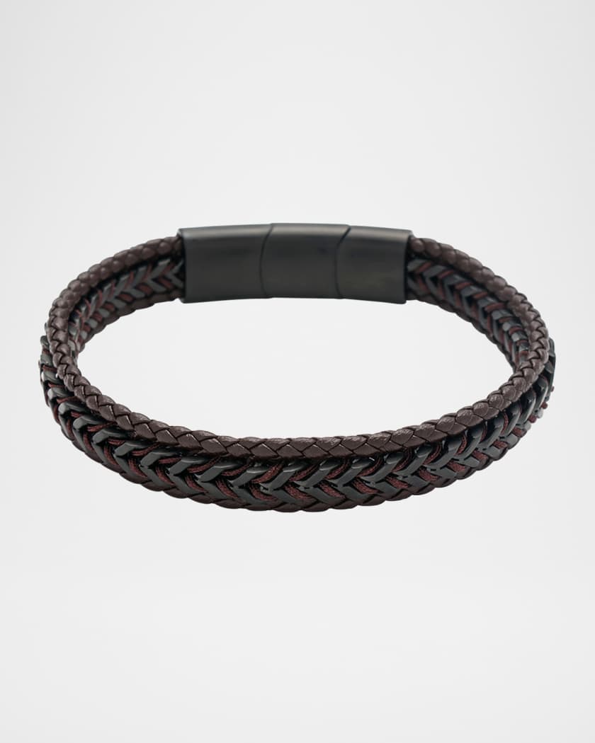 アクセサリー PRY Stannum Leather Bracelet 001 Men's Woven Leather and Stainless Steel Bracelet | Neiman Marcus