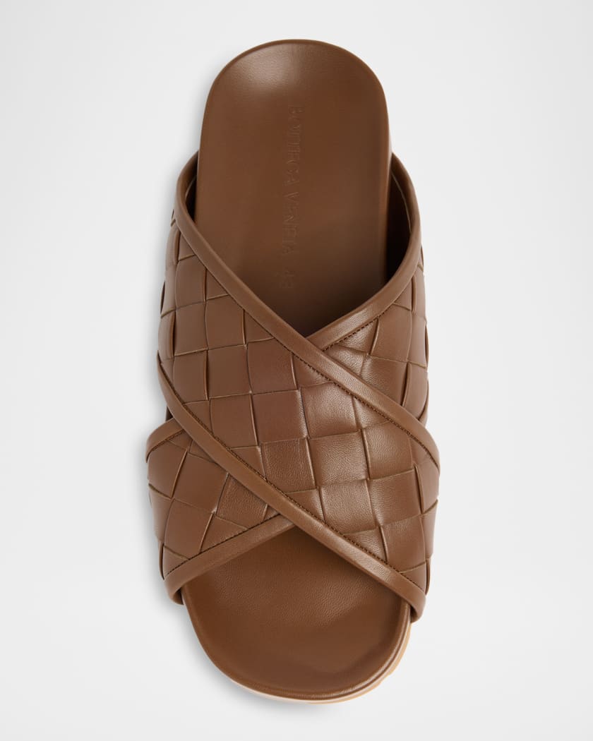 Bottega Veneta Men's Tarik Intrecciato Leather Crisscross Sandals