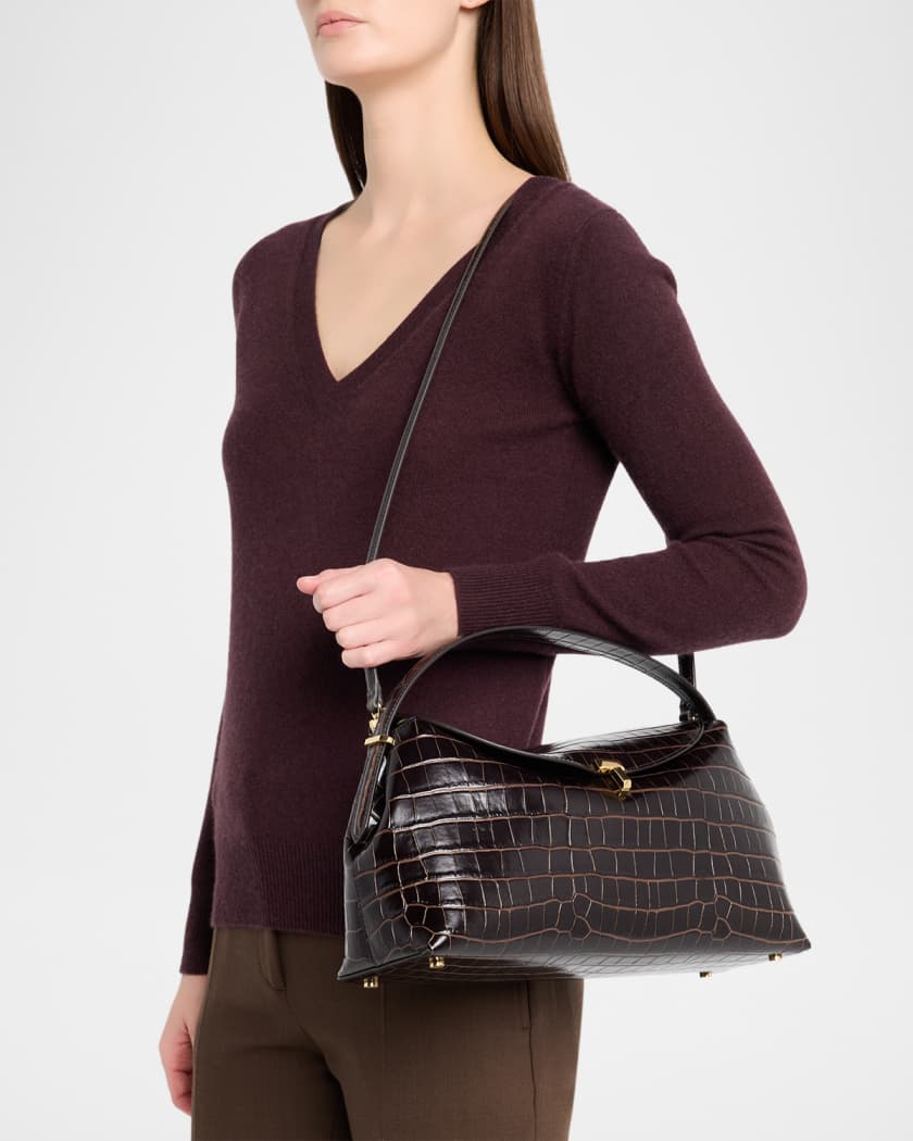 T-Lock Croc-Embossed Top-Handle Bag
