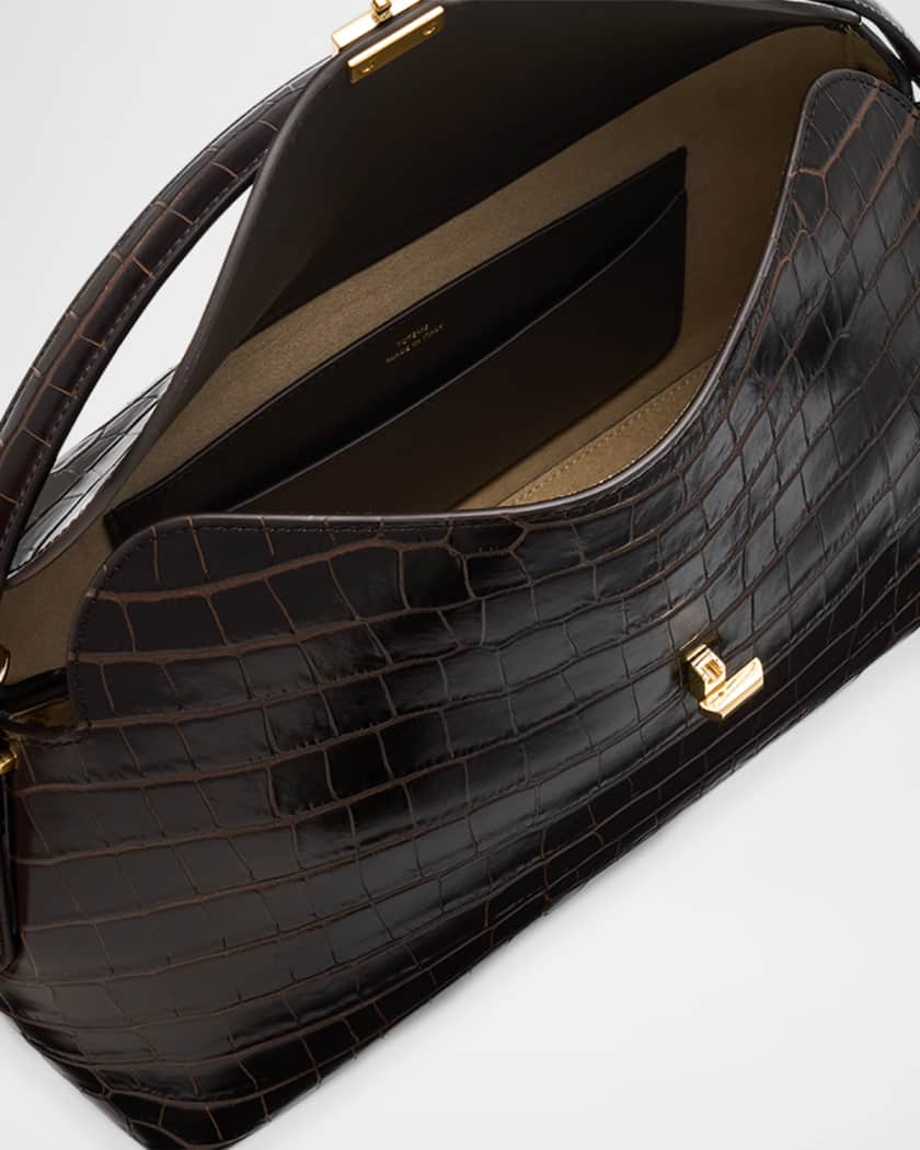 T-Lock Croc-Embossed Top-Handle Bag