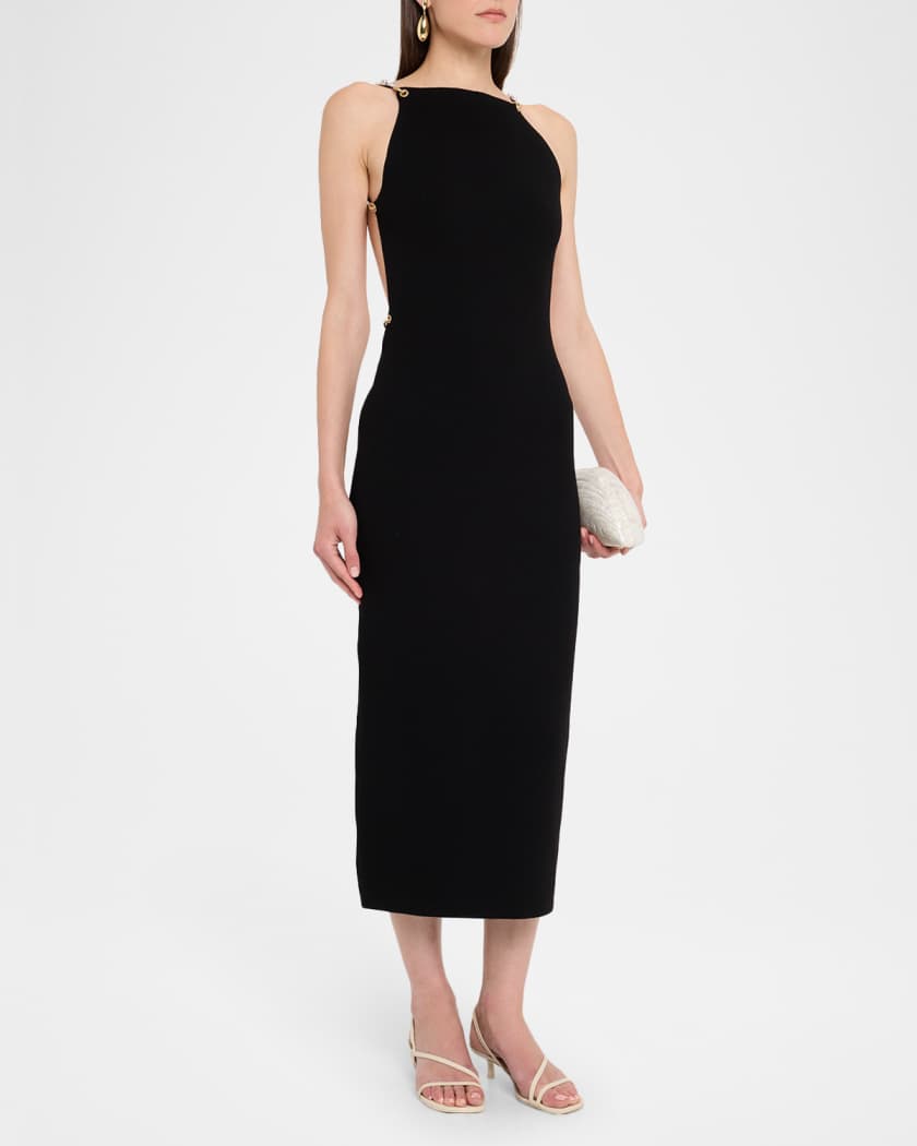 Cassi Faux Pearl-Embellished Backless Knit Midi Dress