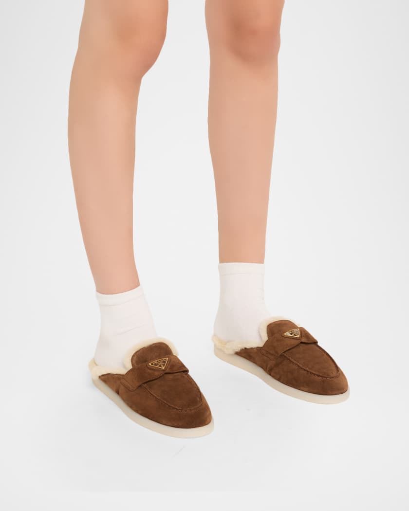 Suede Shearling Mule Loafers