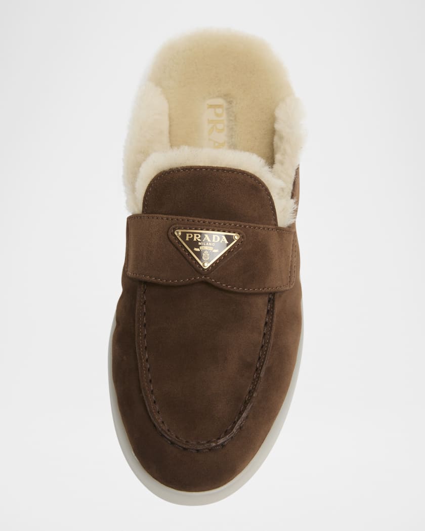 Suede Shearling Mule Loafers