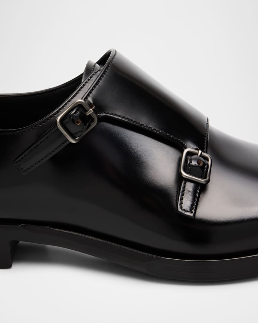Men's Brushed Leather Double-Monk Strap Loafers