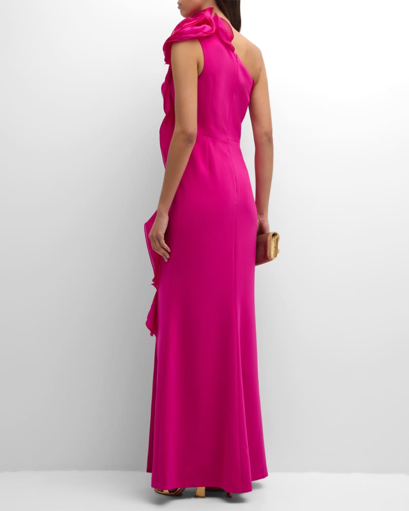 One-Shoulder Ruffle Column Gown