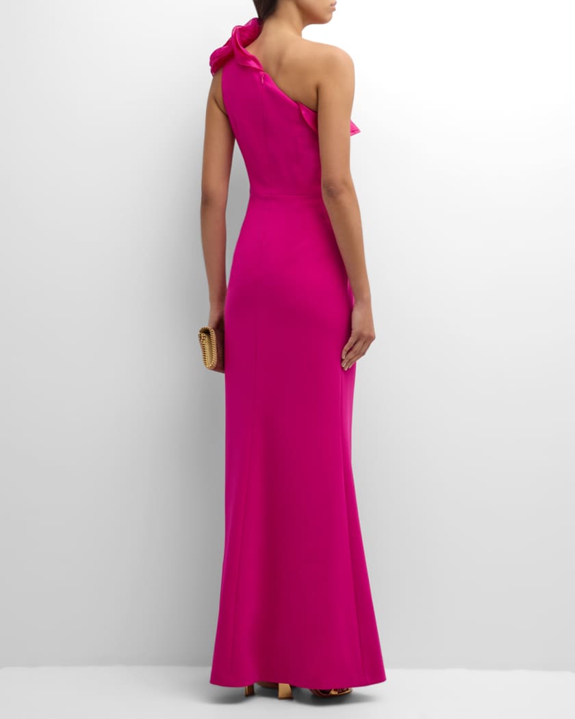 One-Shoulder Ruffle Column Gown