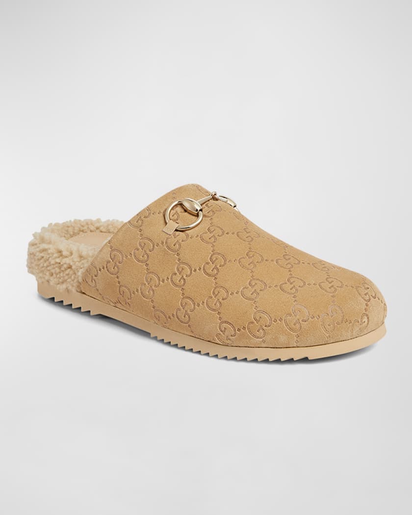 Horsebit GG Suede Shearling Mules