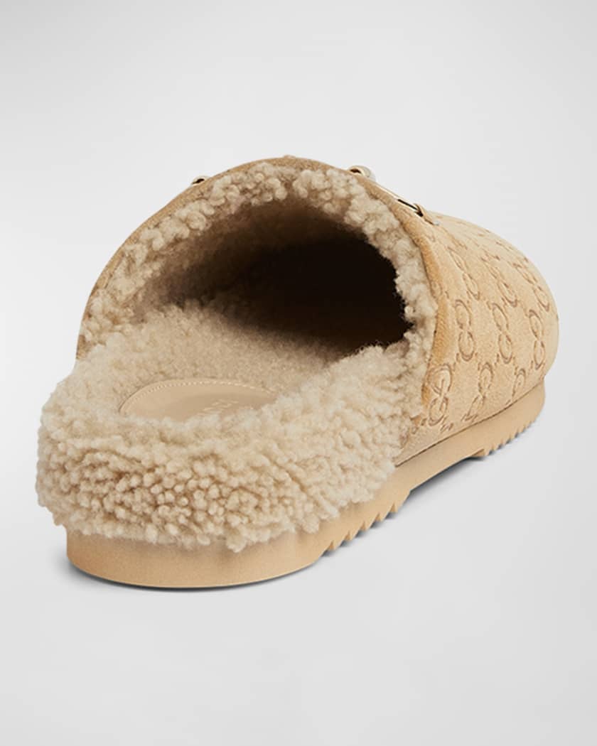 Horsebit GG Suede Shearling Mules