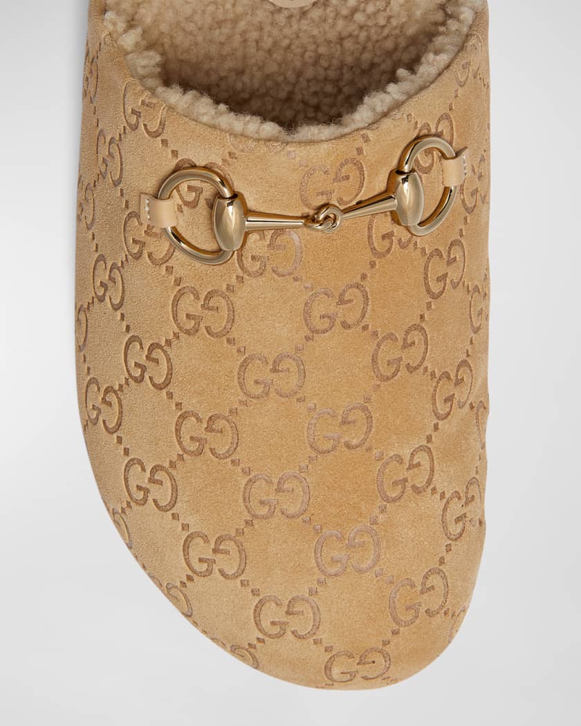 Horsebit GG Suede Shearling Mules