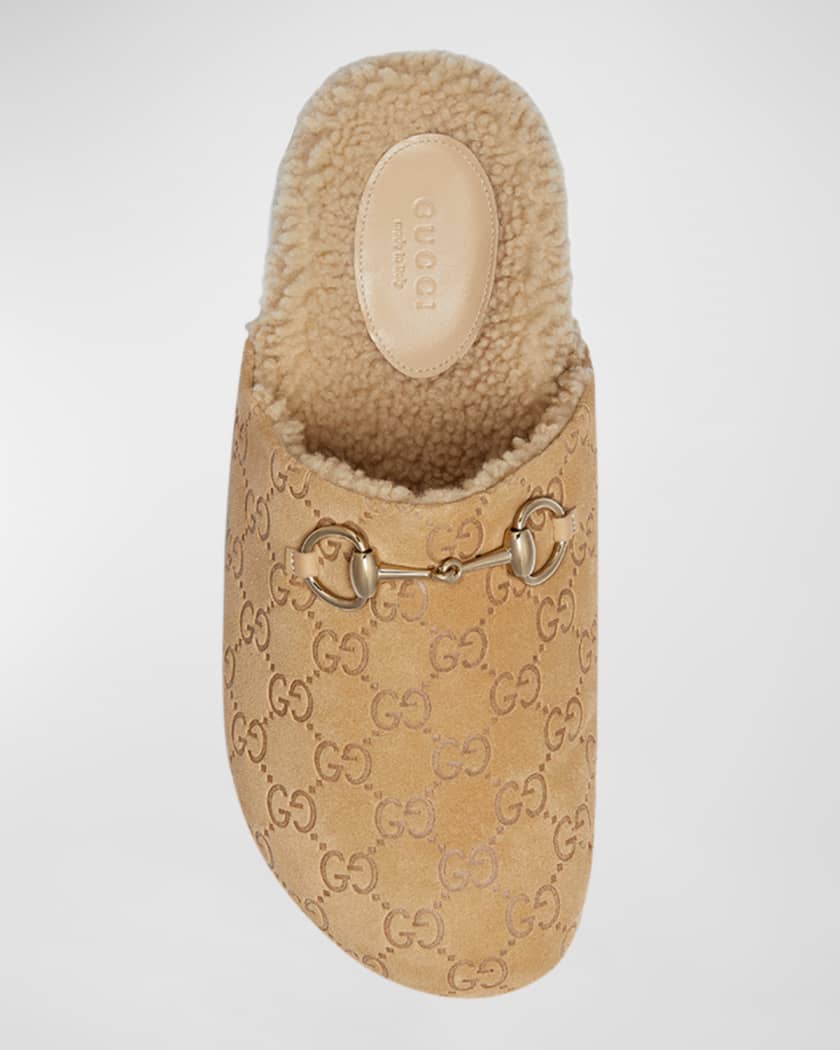 Horsebit GG Suede Shearling Mules