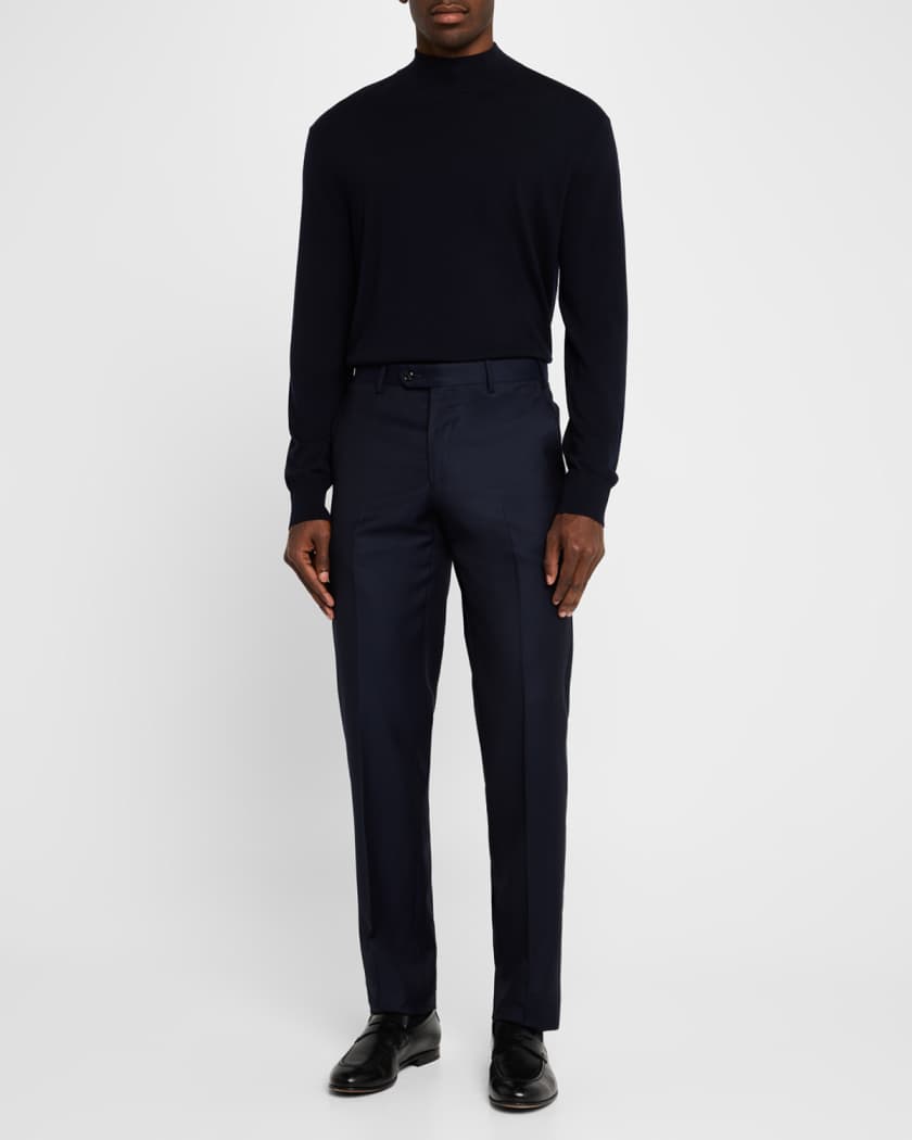 Men's Solid Wool Flat-Front Trousers | Neiman Marcus