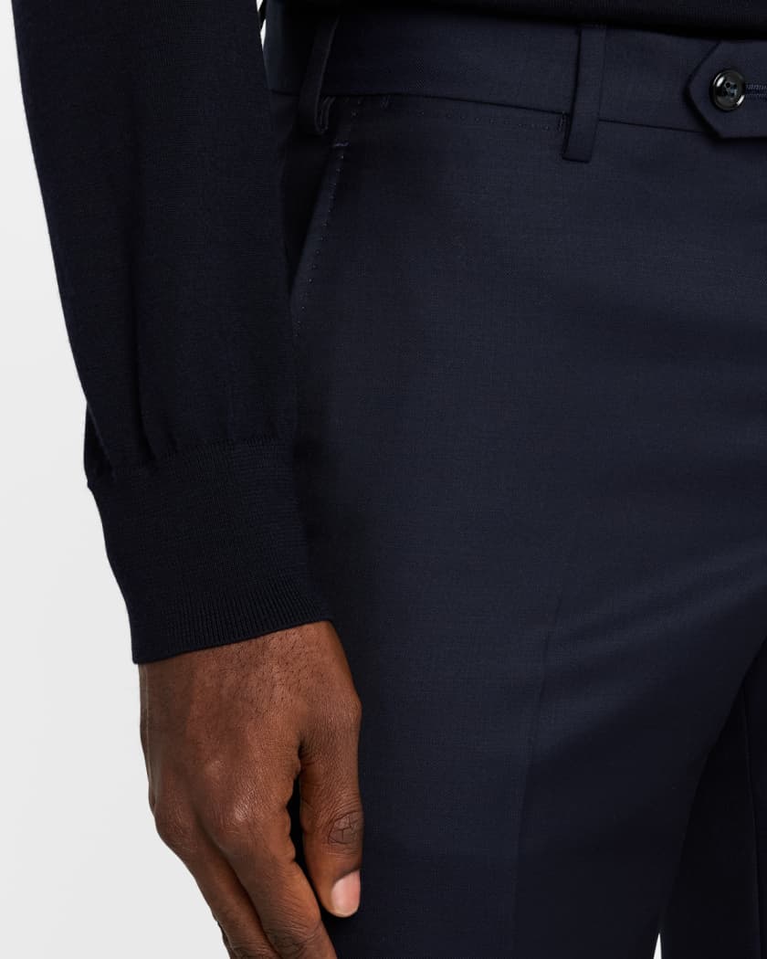 Men's Solid Wool Flat-Front Trousers | Neiman Marcus