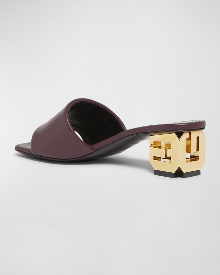 Calfskin G Cube-Heel Mule Sandals