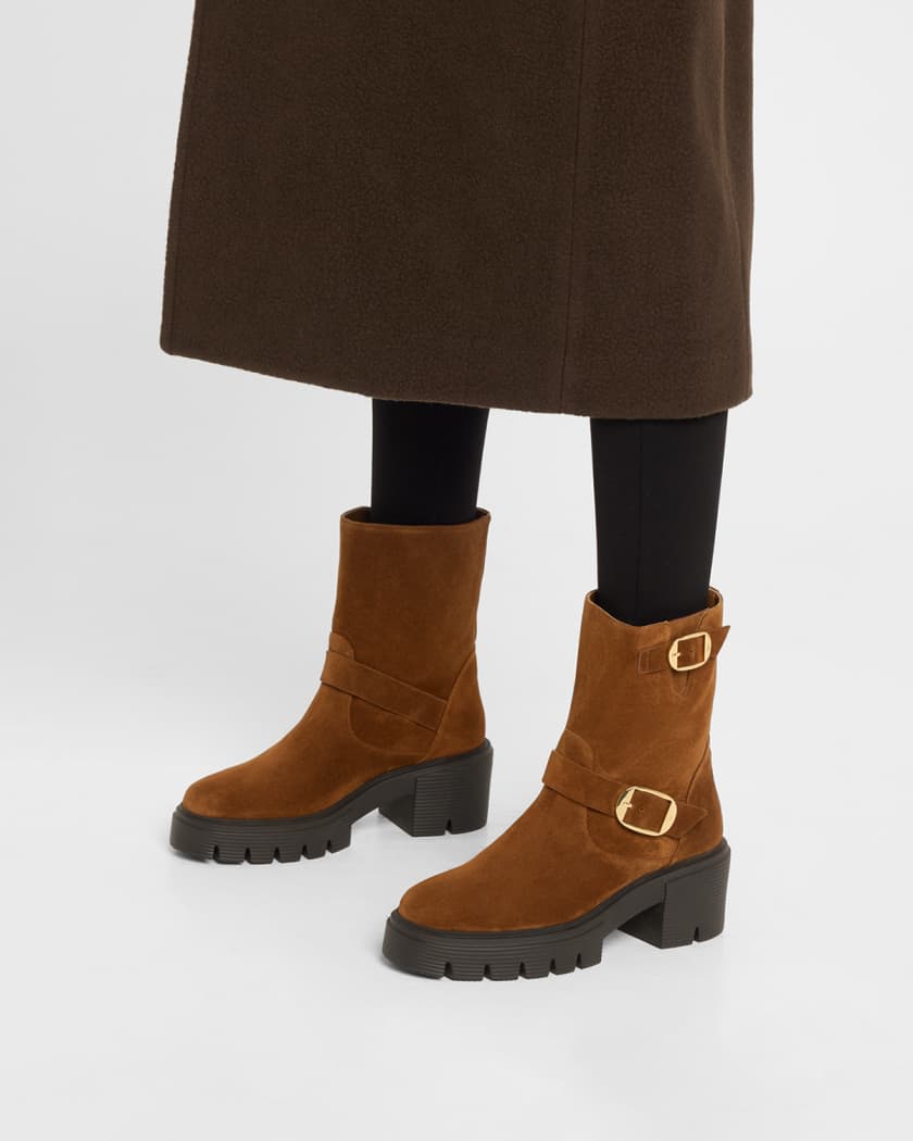 Soho Suede Buckle Moto Booties | Neiman Marcus