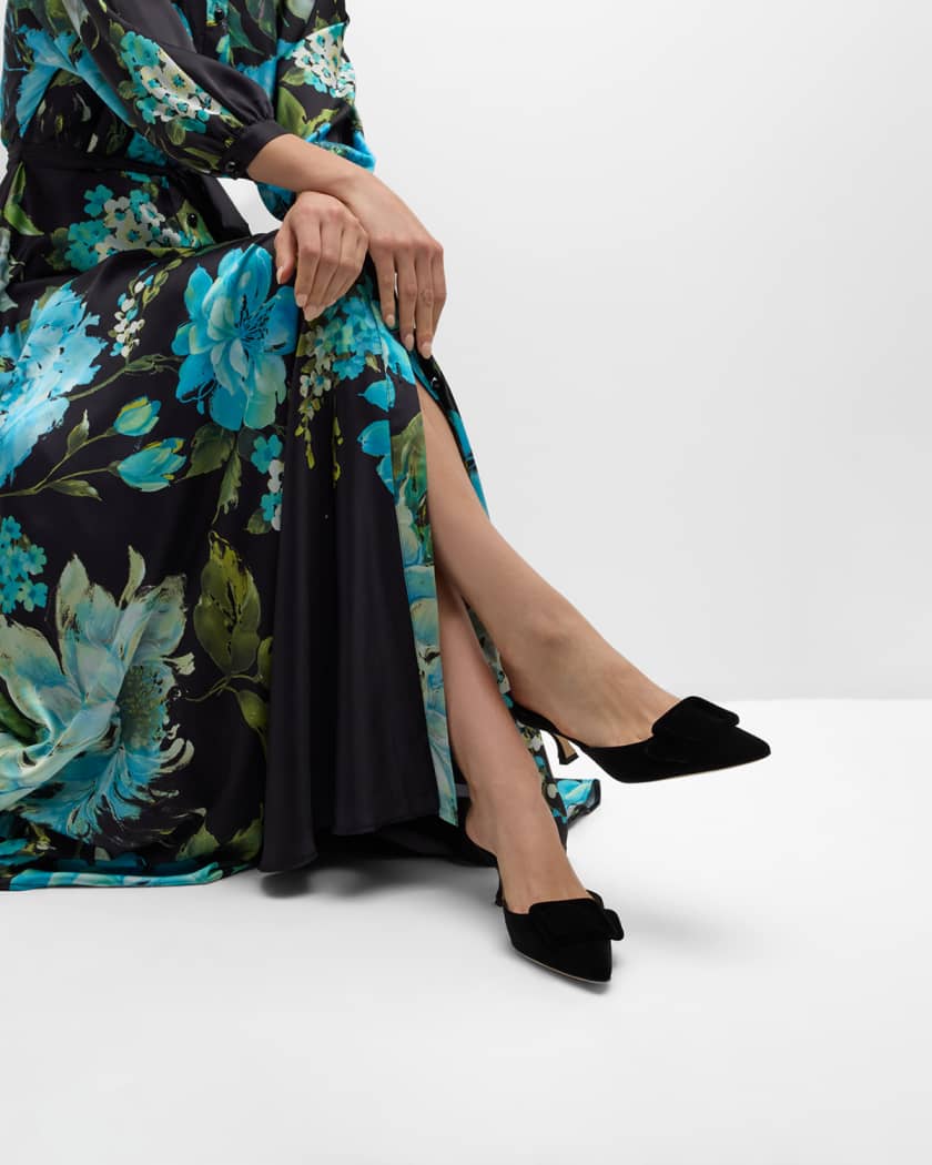 Maysale Velvet Buckle Mule Pumps