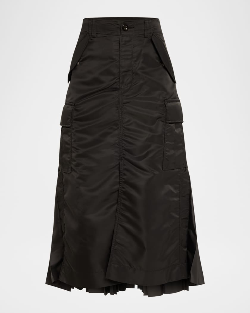 SACAI Nylon-Twill Pleated Cargo Midi Skirt | Neiman Marcus