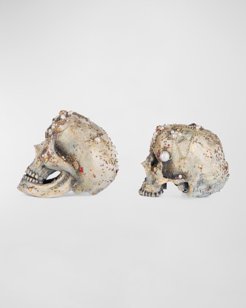 Tabletop Jewel Encrusted Skulls, Set of 2