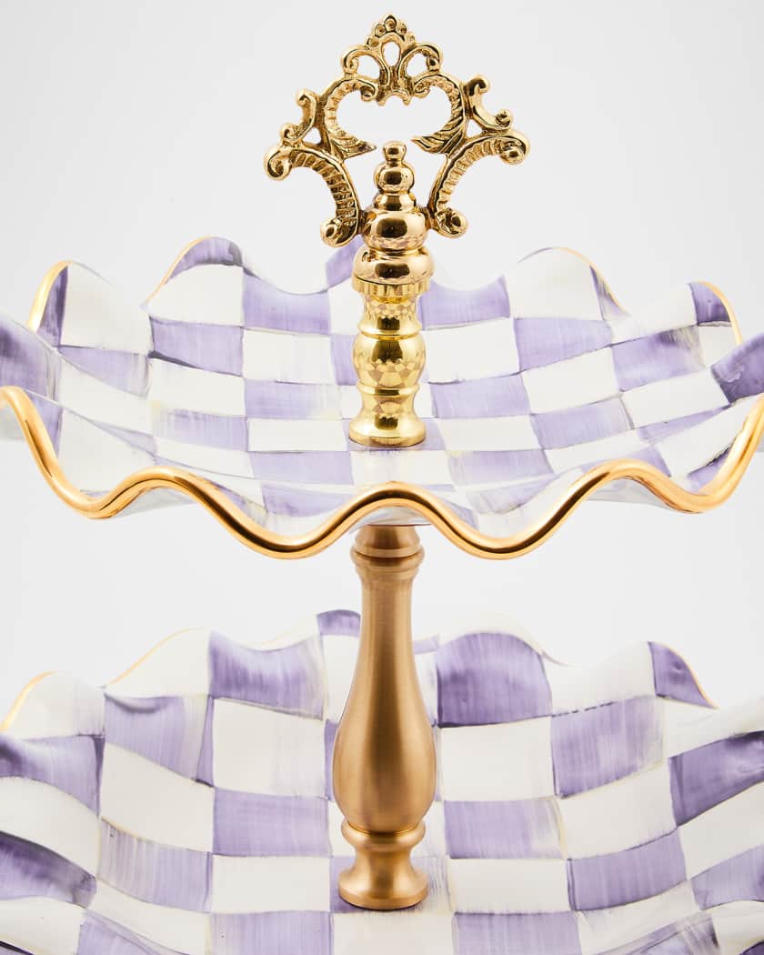 Plum Check Fluted Ceramic Three-Tier Sweet Stand