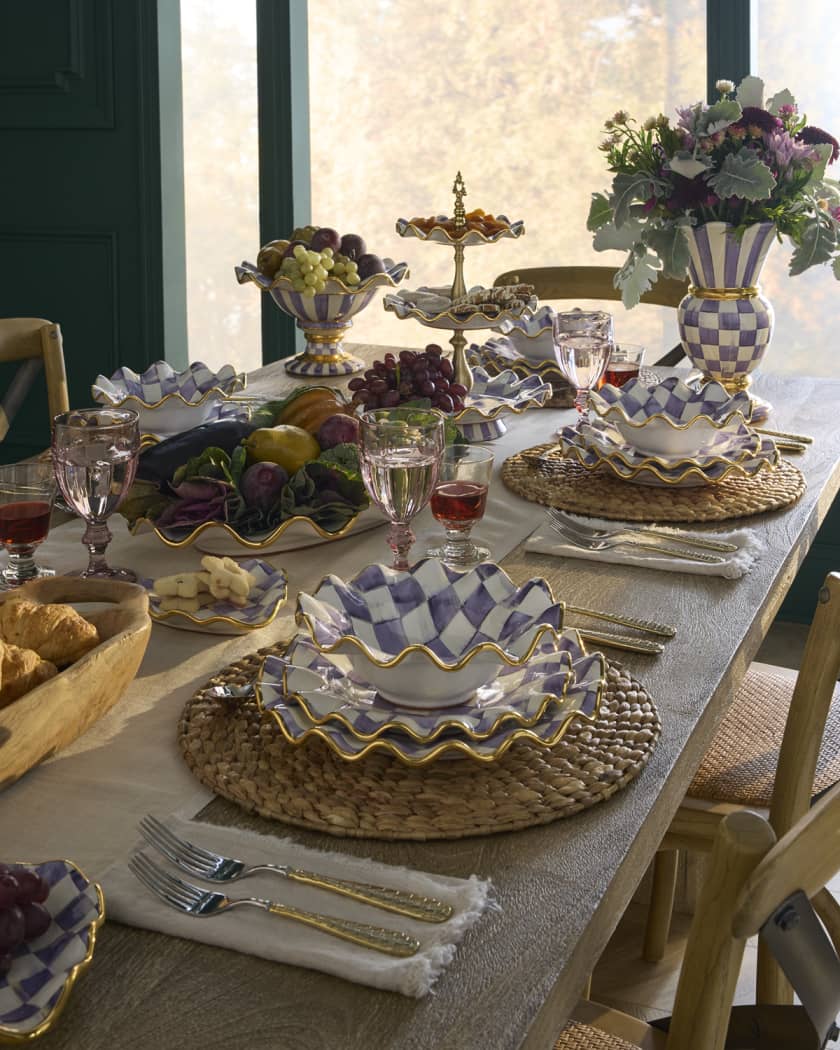 Plum Check Fluted Ceramic Three-Tier Sweet Stand