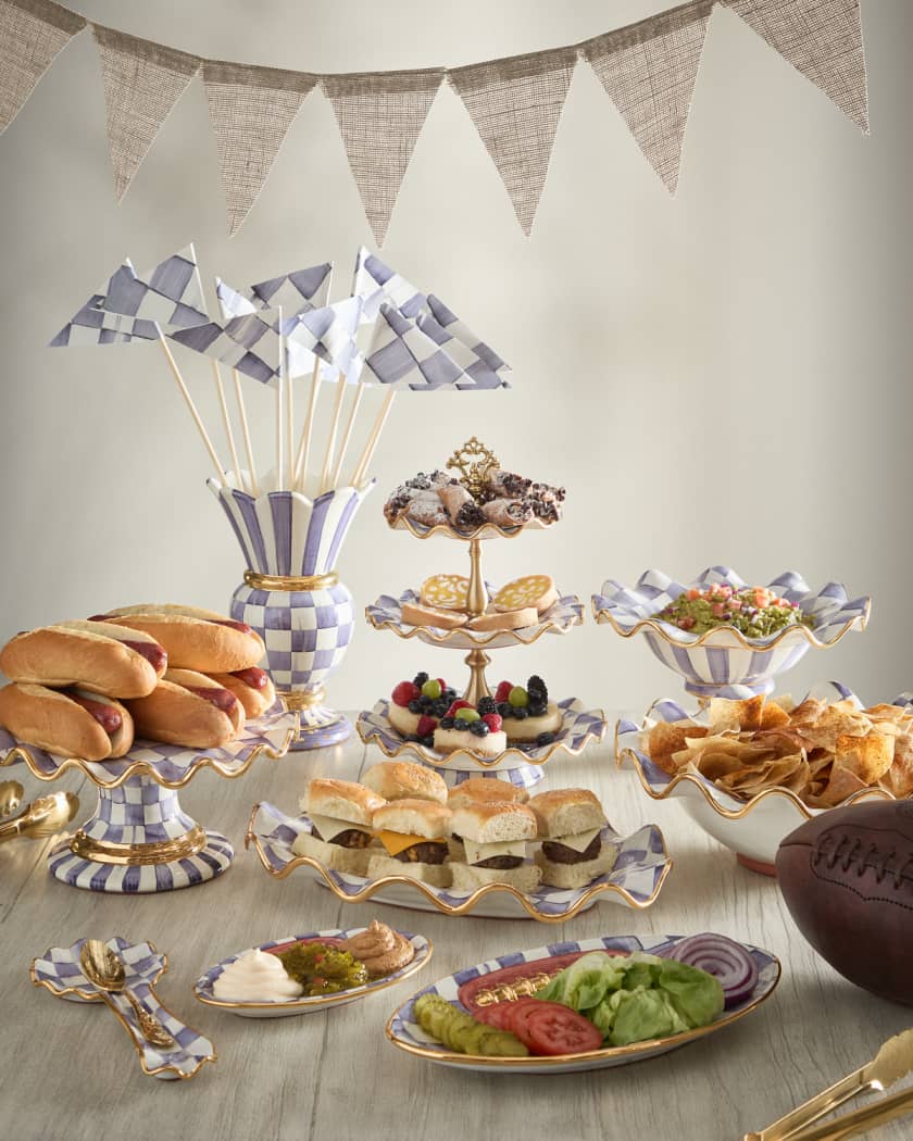Plum Check Fluted Ceramic Three-Tier Sweet Stand