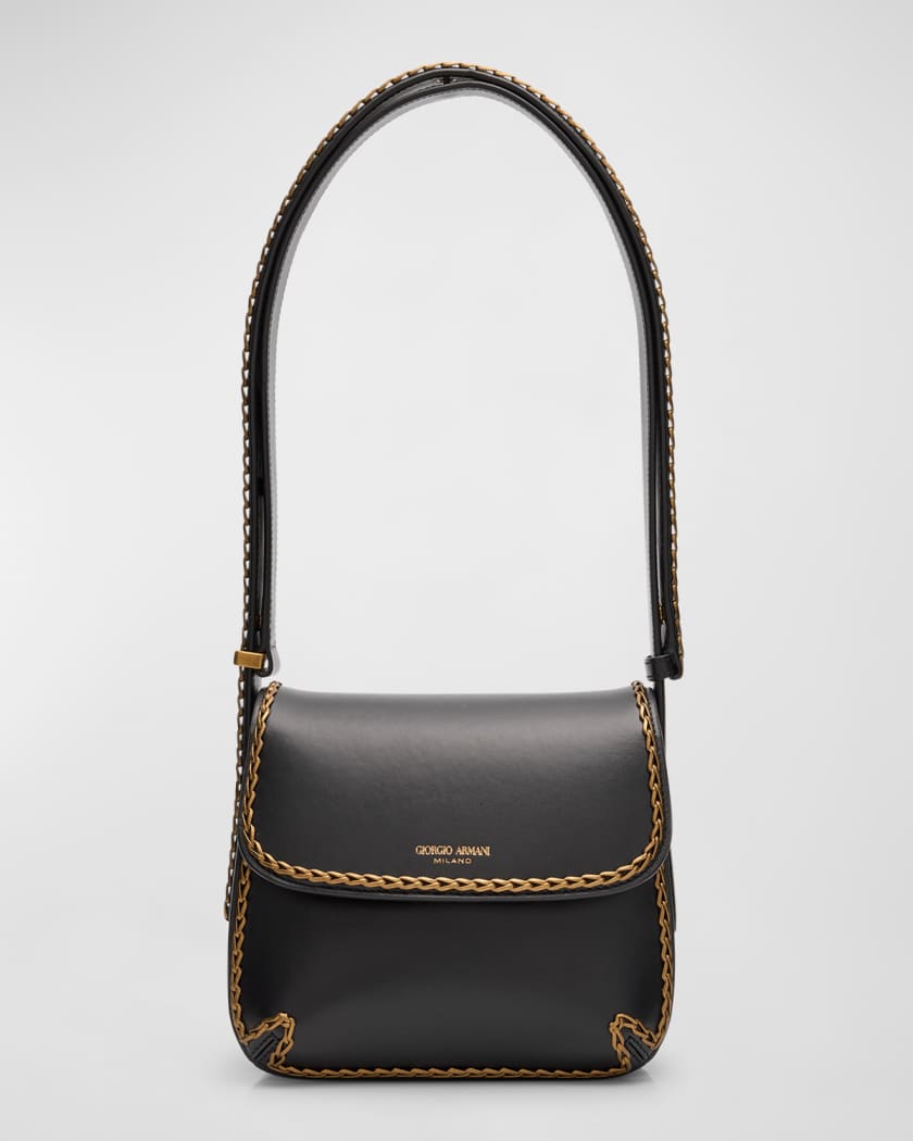 Giorgio Armani La Prima Leather Shoulder Bag Black Gold