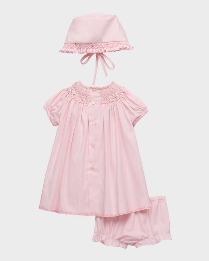 Girl's Floral Smocked Bishop Dress W/ Bonnet & Bloomers, Size Newborn-9M