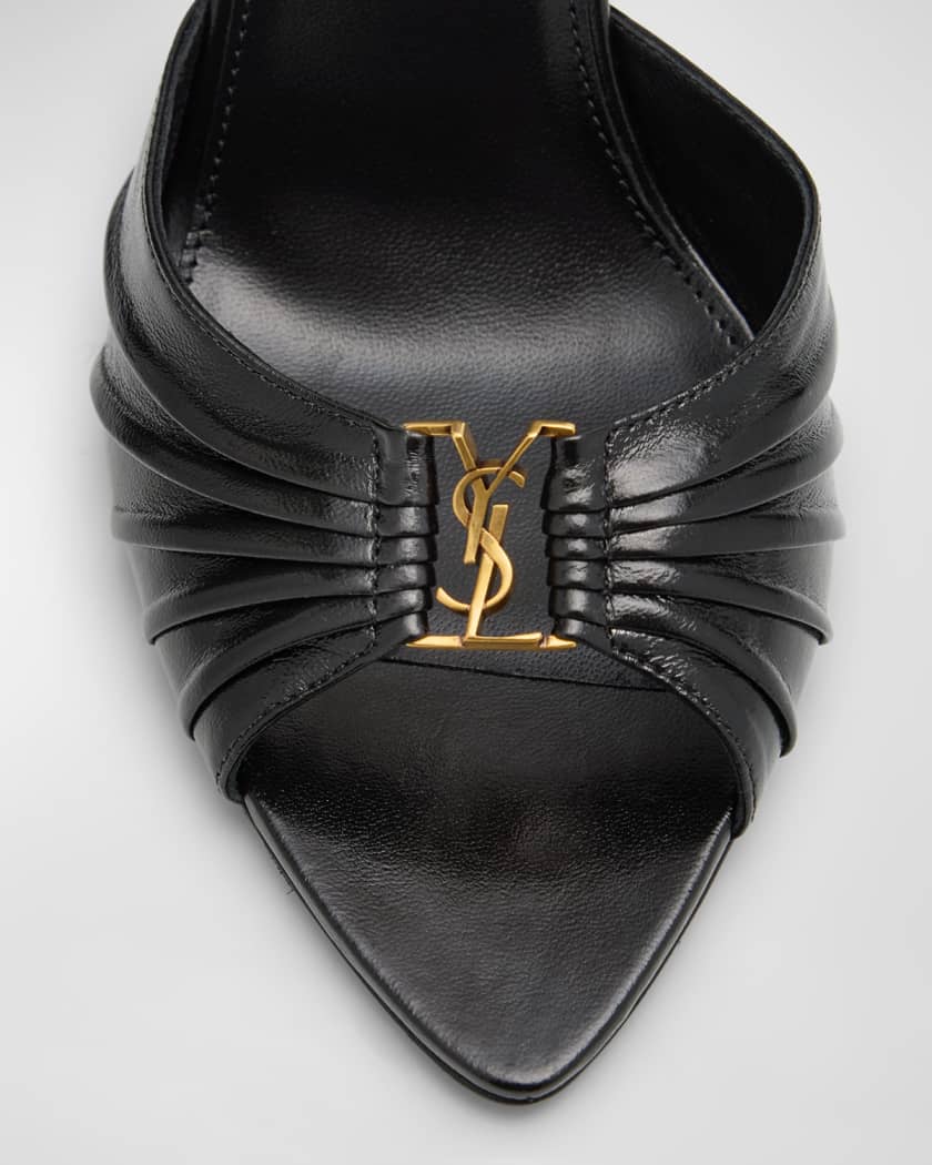 Babylone YSL Ruched Leather Mule Sandals