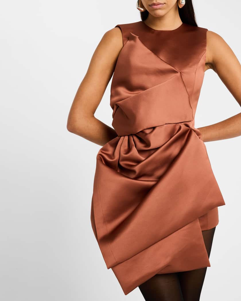 Pleated Bow Mini Dress