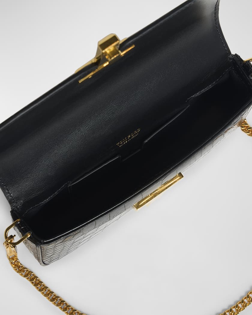 Wallis Stamped Crocodile Leather Mini Chain Shoulder Bag