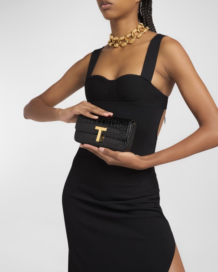Wallis Stamped Crocodile Leather Mini Chain Shoulder Bag