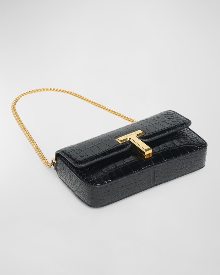 Wallis Stamped Crocodile Leather Mini Chain Shoulder Bag