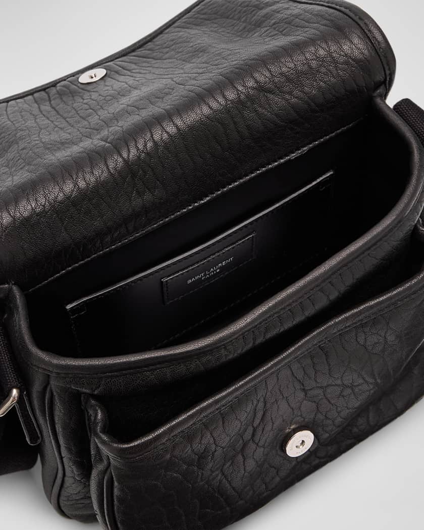 Men's Niki Small Messenger Bag in Grained Lambskin