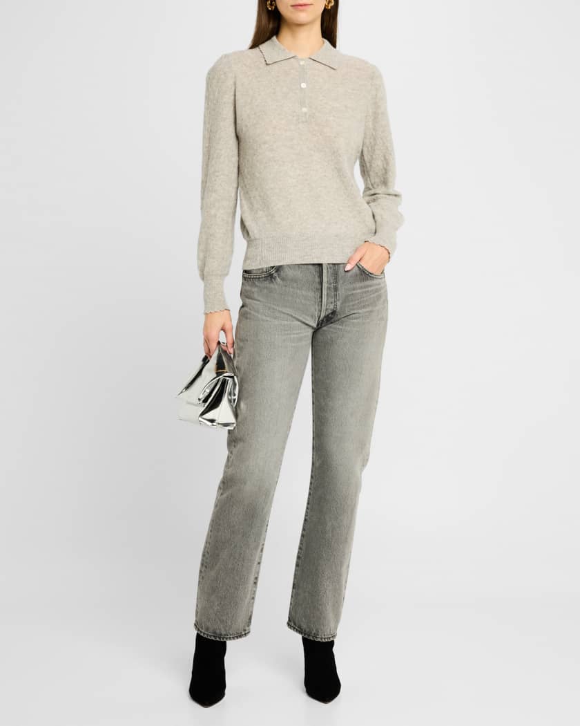 Scalloped Cashmere Polo Sweater
