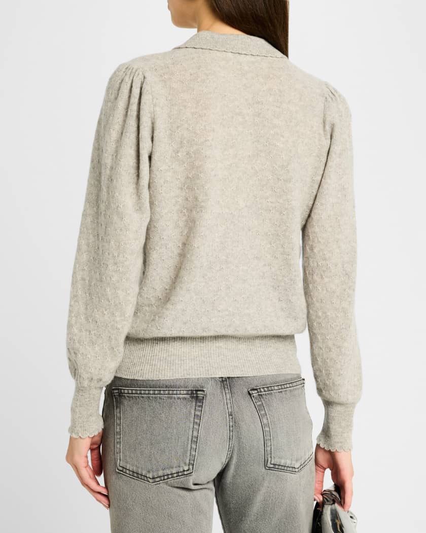 Scalloped Cashmere Polo Sweater