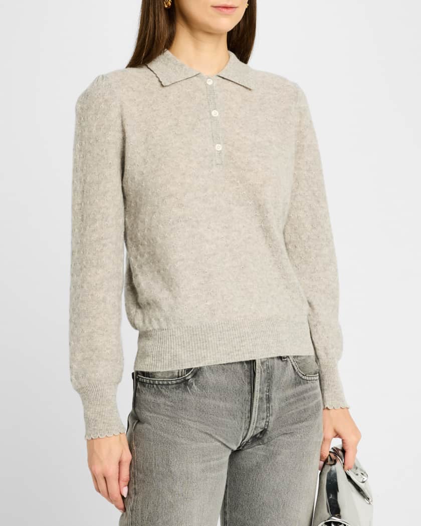 Scalloped Cashmere Polo Sweater