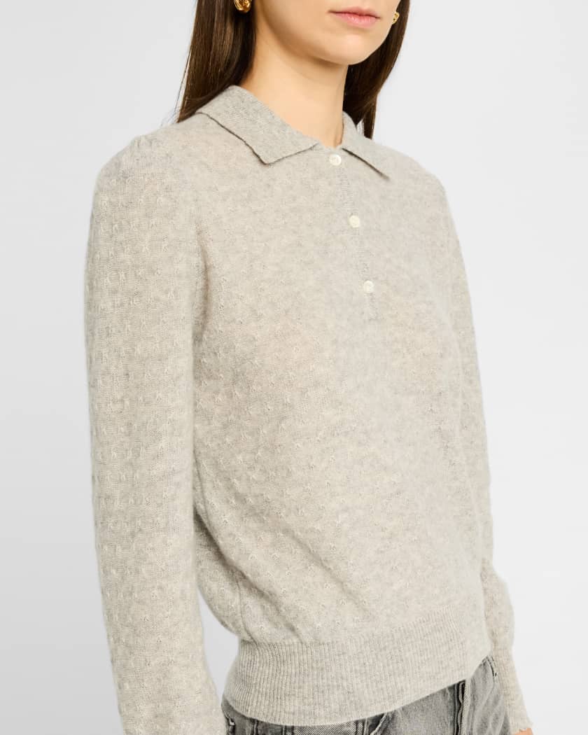 Scalloped Cashmere Polo Sweater