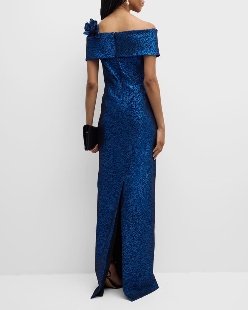 One-Shoulder Metallic Jacquard Column Gown