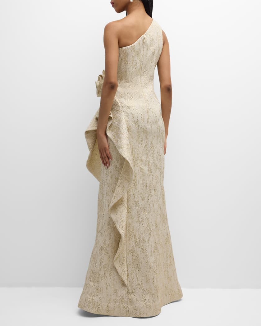 One-Shoulder Metallic Jacquard Trumpet Gown