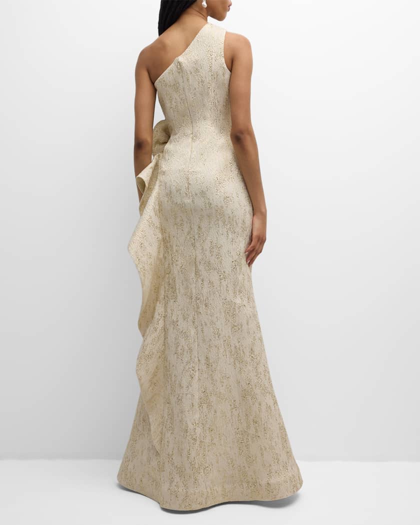 One-Shoulder Metallic Jacquard Trumpet Gown