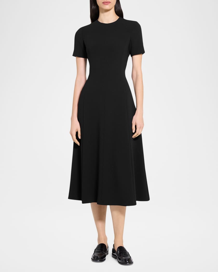 Admiral Crepe Flared Short-Sleeve Midi Dress