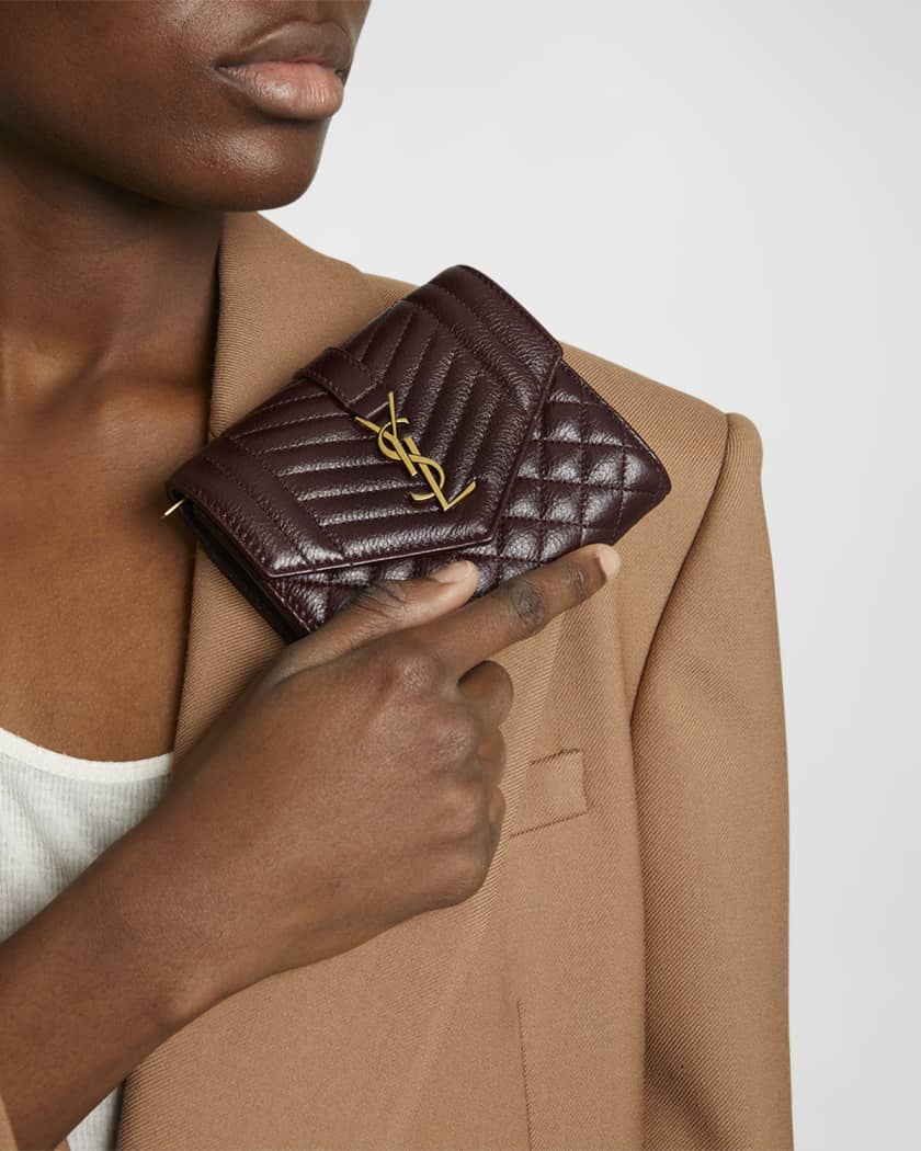 YSL Trifold Compact Wallet in Quilted Leather 