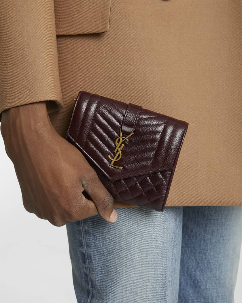 YSL Trifold Compact Wallet in Quilted Leather 