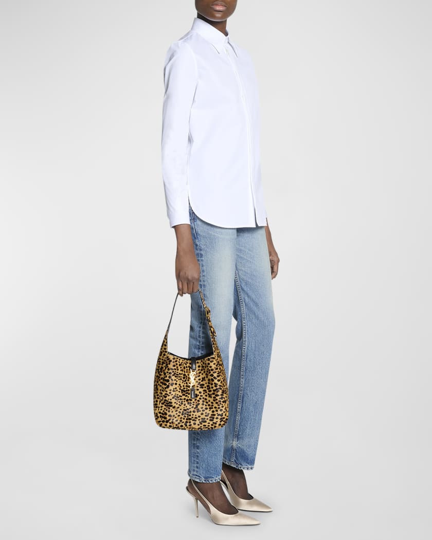 Le 5 A 7 Small YSL Hobo Bag in Leopard-Print Calf Hair