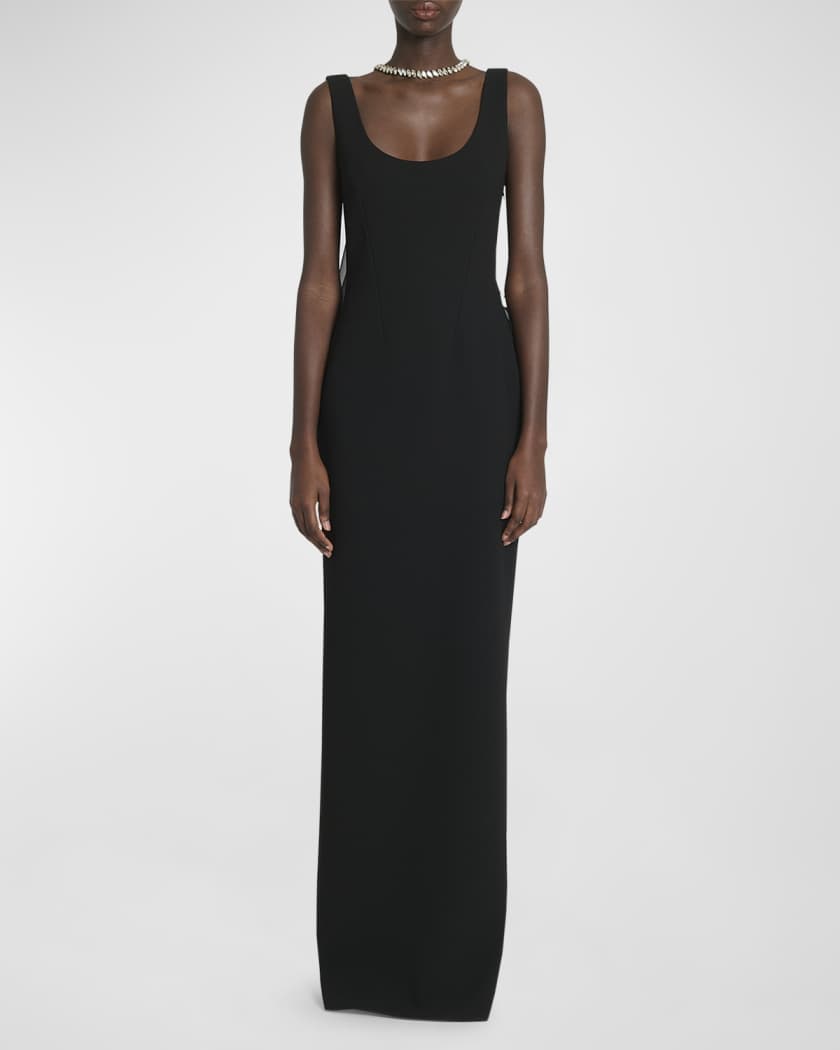 Necklace Draped-Back Long Sleeveless Dress