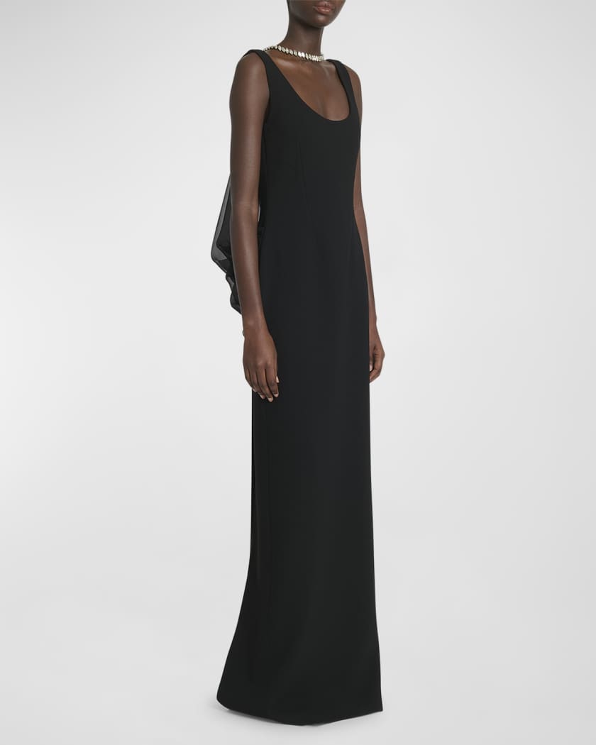 Necklace Draped-Back Long Sleeveless Dress