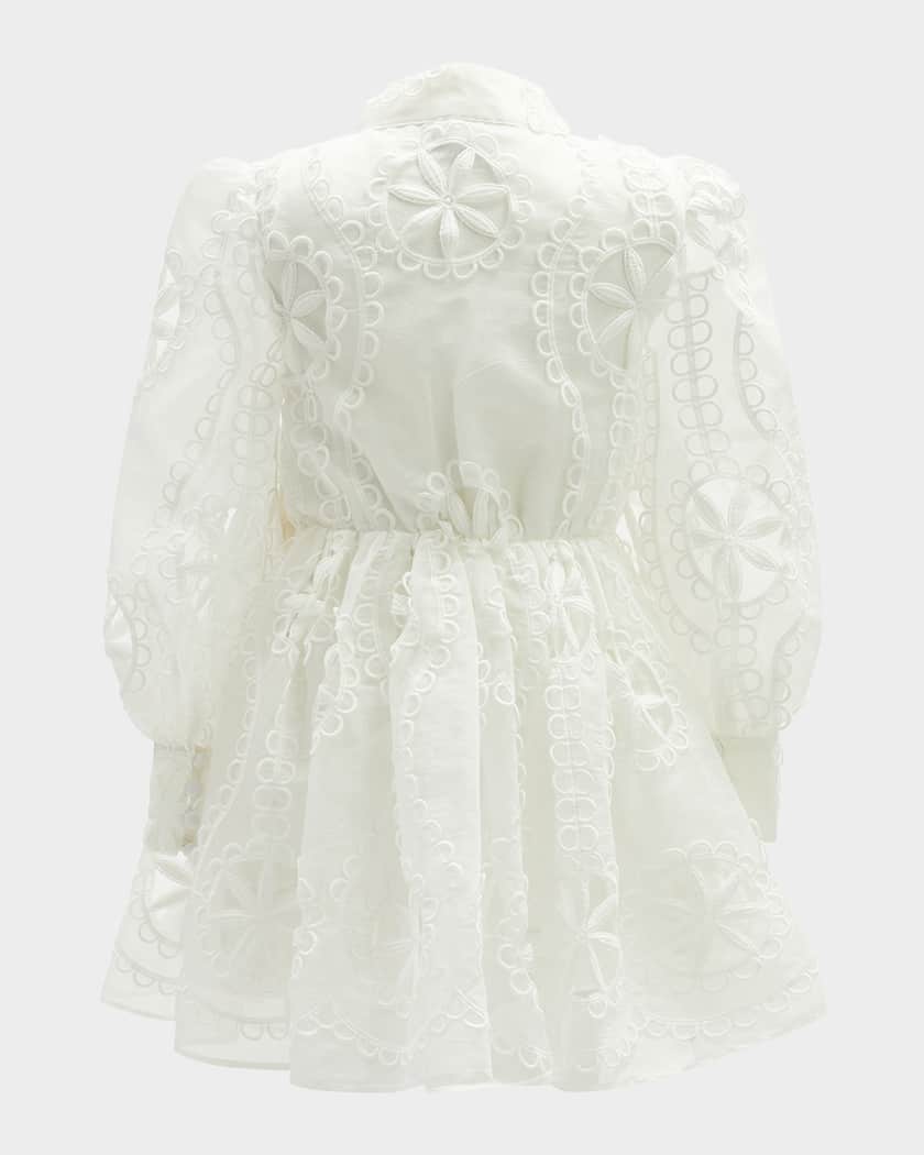 Girl's Fira Floral Embroidered Broderie Dress, Size 7-14