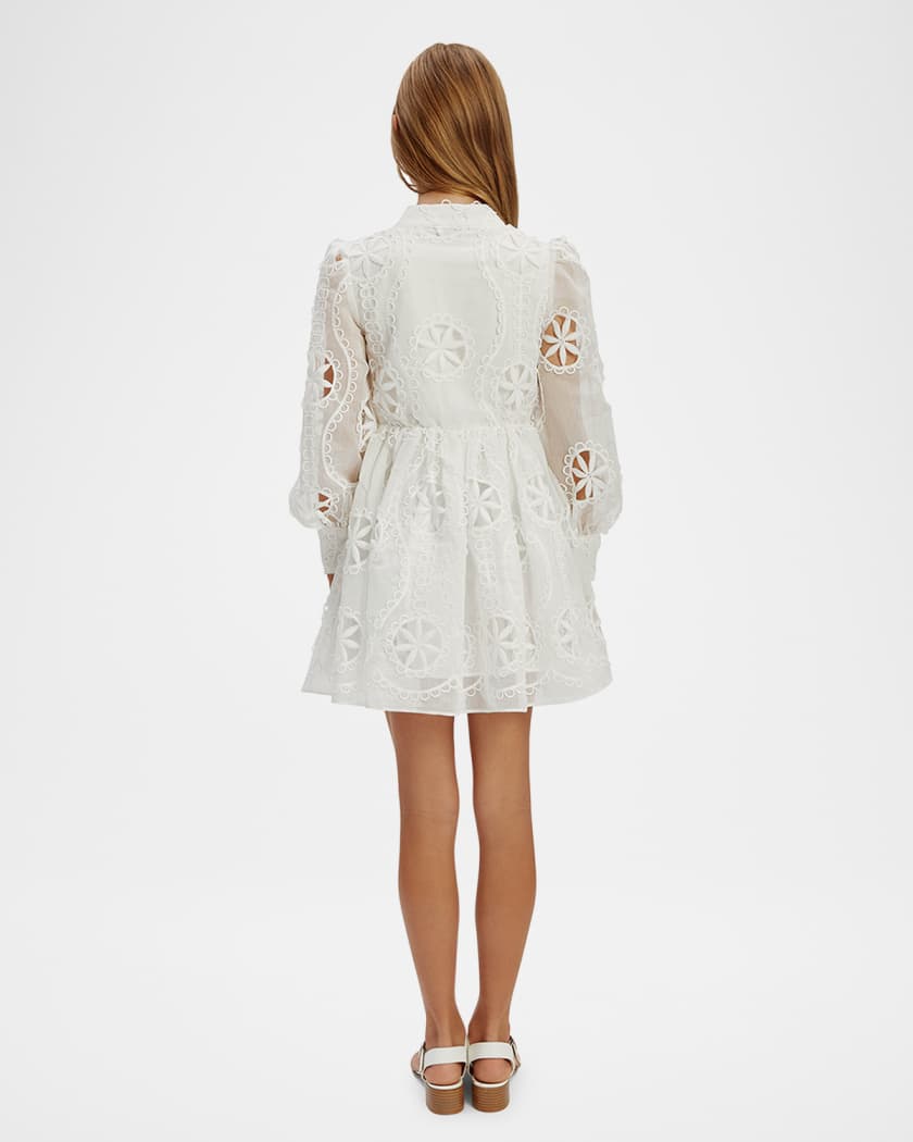 Girl's Fira Floral Embroidered Broderie Dress, Size 7-14